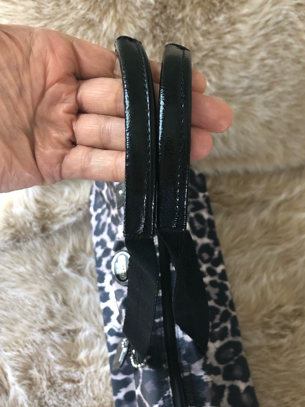 Coach Leopard-Print Nylon Travel Tote | Black, Gray, Taupe | NWT - Picture 4 of 11